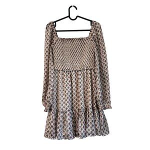 RESET By Jane Floral Smocked Square Neck Metallic Threading Mini Dress Small